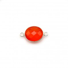 Cornaline ovale facettée sertie sur argent 2 anneaux 9x11mm x 1pc