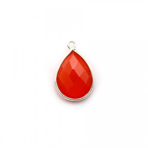 Faceted drop-shape carnelian set in silver 13x17mm x 1pc