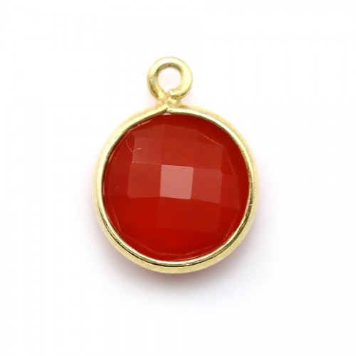 Corniola sfaccettata rotonda in argento dorato 11 mm x 1 pezzo