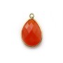 Cornaline goutte facettée sertie sur argent 925 doré à l'or fin 13x17mm x 1pc