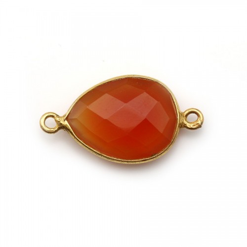 Faceted drop-shape carnelian set in gold-plated silver 2 rings 13x17mm x 1pc