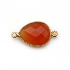 Cornaline goutte facettée sertie sur argent doré 2 anneaux 13x17mm x 1pc