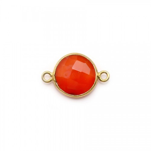 Faceted round carnelian set in gold-plated silver 2 rings 11mm x 1pc
