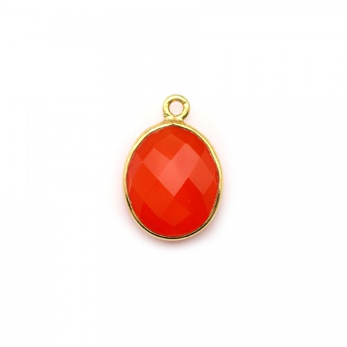 Cornaline ovale facettée sertie sur argent 925 doré à l'or fin 9x11mm x 1pc