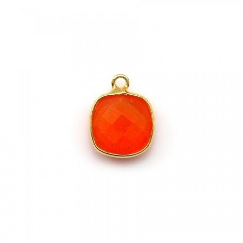 Faceted cushion carnelian set in gold-plated silver 11mm x 1pc