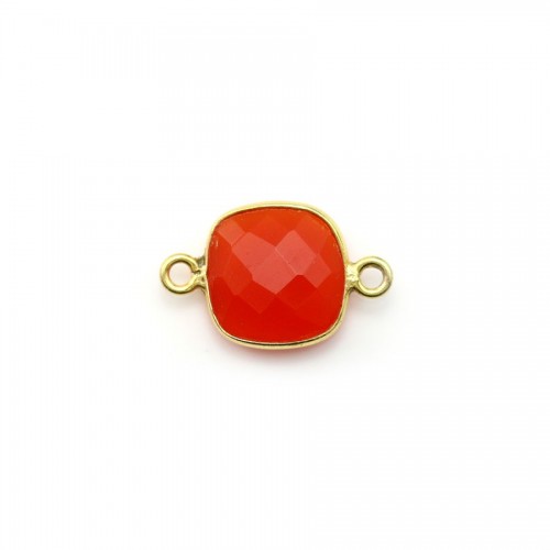 Faceted cushion carnelian set in gold-plated silver 2 rings 11mm x 1pc