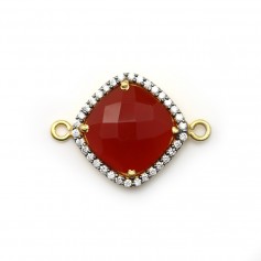 Cornaline rhombe sertie en argent doré avec zirconium 15mm x 1pc