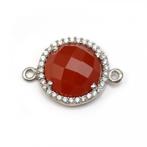 Corniola tonda incastonata in argento con zirconi 15 mm x 1 pezzo