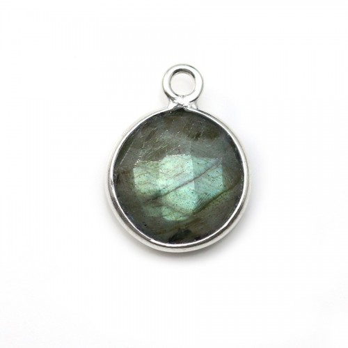 Faceted round labradorite set in silver 11mm x 1pc