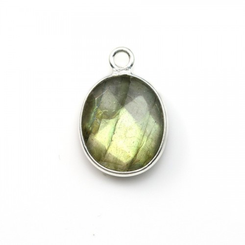 Faceted oval labradorite set in silver 11x13mm x 1pc