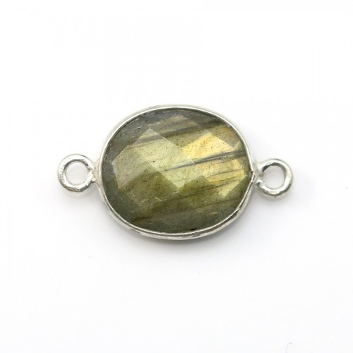Labradorite ovale facette sertie sur argent 925 2 anneaux 11x13mm x 1pc