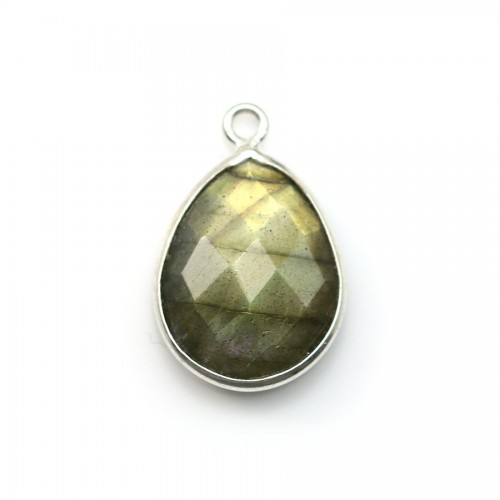 Labradorite goutte facette sertie sur argent 925 13x17mm x 1pc