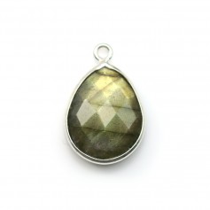Labradorite goutte facette sertie sur argent 925 13x17mm x 1pc