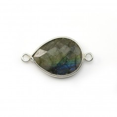 Labradorite goutte facette sertie sur argent 925 2 anneaux 13x17mm x 1pc