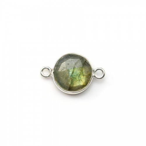 Labradorite ronde sertie sur argent  avec 2 anneaux 9mm x 1pc