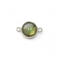 Labradorite ronde sertie sur argent  avec 2 anneaux 9mm x 1pc