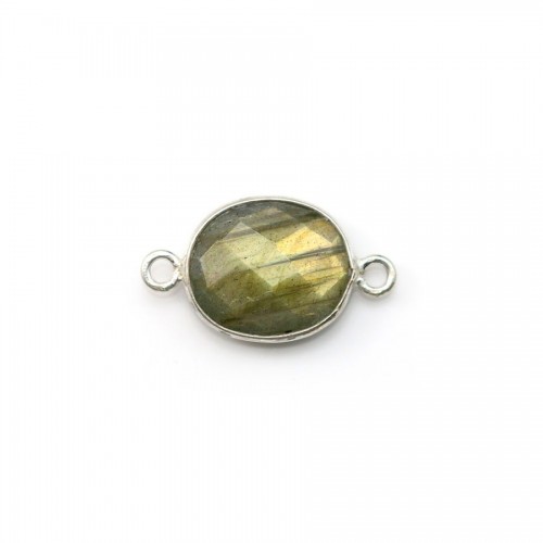 Labradorite ovale facette sertie sur argent 2 anneaux 9x11mm x 1pc