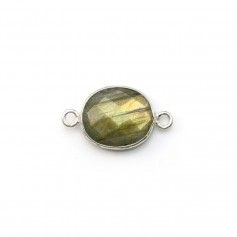 Labradorite ovale facette sertie sur argent 2 anneaux 9x11mm x 1pc
