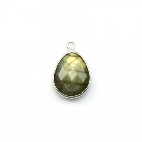Faceted drop labradorite set in silver  1 ring, 11x15mm x 1pc