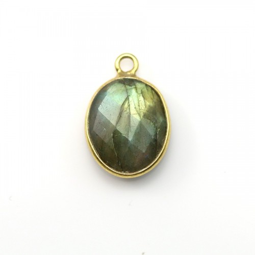 Labradorite ovale facette sertie sur argent 925 doré à l'or fin 11x13mm x 1pc