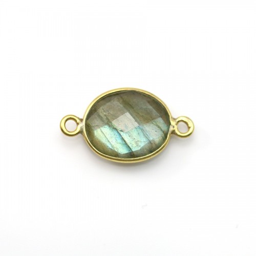 Labradorite ovale facette sertie sur argent doré 2 anneaux 11x13mm x 1pc