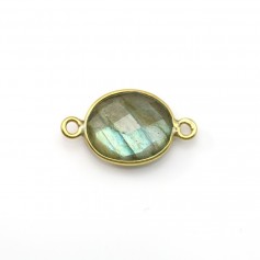 Labradorite ovale facette sertie sur argent doré 2 anneaux 11x13mm x 1pc