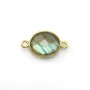 Labradorite ovale facette sertie sur argent 925 doré à l'or fin 2 anneaux 11x13mm x 1pc