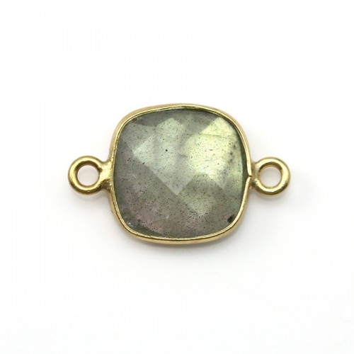 Faceted cushion cut labradorite set in gold-plated silver with 2 rings 11mm x 1pc