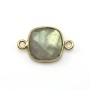 Labradorite coussin facette sertie sur argent doré 2 anneaux 11mm x 1pc