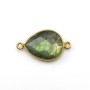 Labradorite goutte facette sertie sur argent doré 2 anneaux 13x17mm x 1pc