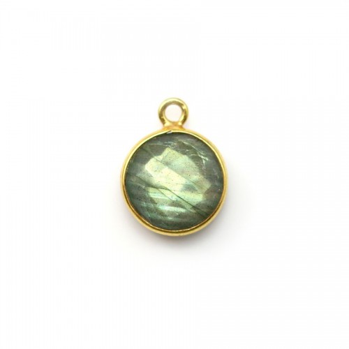 Labradorite ronde facetté sertie sur argent 925 doré à l'or fin, 1 anneau, 9mm x 1pc