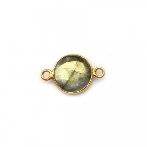 Round labradorite set in gold-plated silver 2 rings 9mm x 1pc