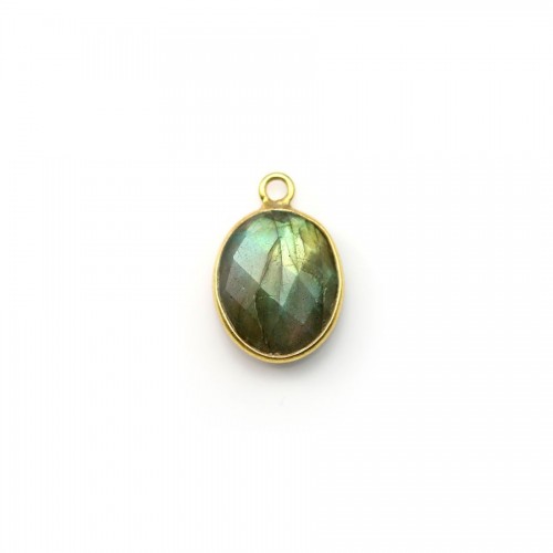 Labradorite ovale facette sertie sur argent 925 doré à l'or fin, 1 anneau,9x11mm x 1pc