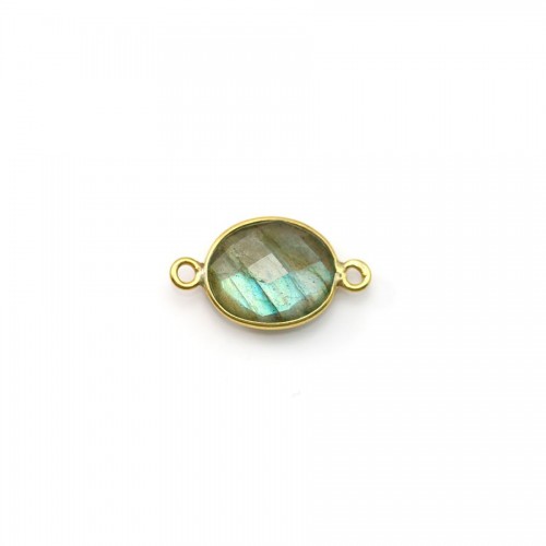 Faceted oval labradorite set in gold-plated silver 2 rings 9x11mm x 1pc
