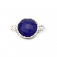 Lapis lazuli de forme ronde, 2 anneaux, serti en argent, 11mm x 1pc