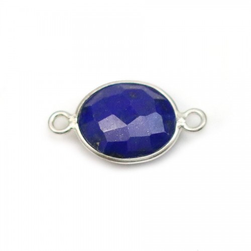 Lapis lazuli de forme ovale, 2 anneaux, serti en argent, 11x13mm x 1pc