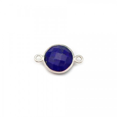 Lapis lazuli de forme ronde, 2 anneaux, serti en argent, 9mm x 1pc