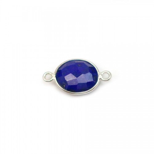 Lapis lazuli de forme ovale, 2 anneaux, serti en argent, 9x11mm x 1pc