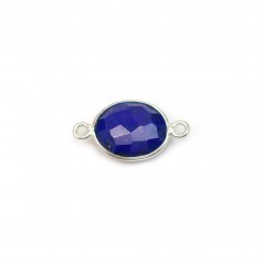 Lapis lazuli de forme ovale, 2 anneaux, serti en argent, 9x11mm x 1pc