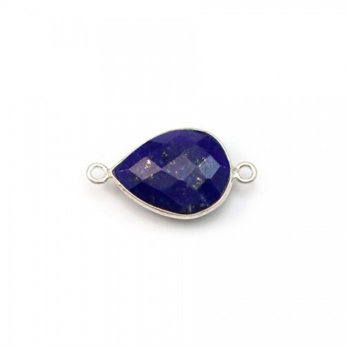 Lapis lazuli en forme de goutte, 2 anneaux, serti en argent 11x15mm x 1pc