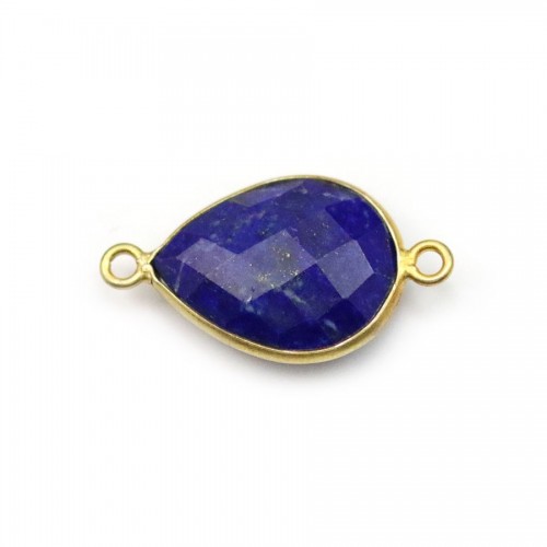 Lapis lazuli en forme de goutte, 2 anneaux, serti en argent 925 doré à l'or fin 13x17mm x 1pc