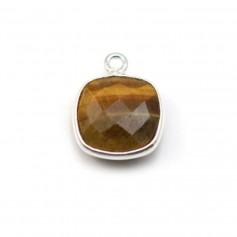 Oeil de tigre de forme carré, 1 anneau, serti sur argent, 11mm x 1pc