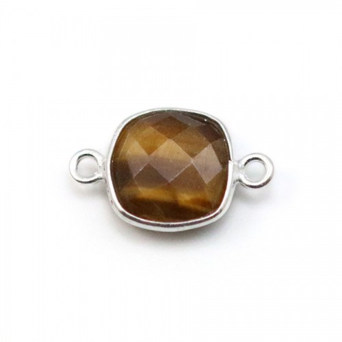 Oeil de tigre de forme carré, 2 anneaux, serti sur argent, 11mm x 1pc