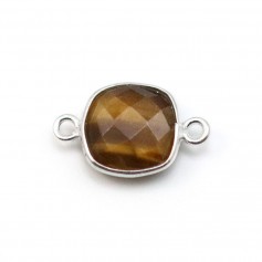 Oeil de tigre de forme carré, 2 anneaux, serti sur argent, 11mm x 1pc