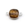 Oeil de tigre de forme carré, 2 anneaux, serti sur argent, 11mm x 1pc