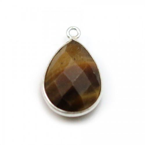 Oeil de tigre en goutte, 1 anneau, serti sur argent, 13x17mm x 1pc