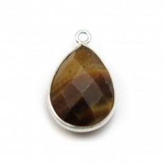 Oeil de tigre en goutte, 1 anneau, serti sur argent, 13x17mm x 1pc