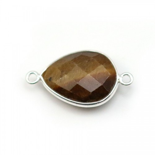 Eye of tiger in the shape of drop, 2 rings, set on silver, 13x17mmx 1pc