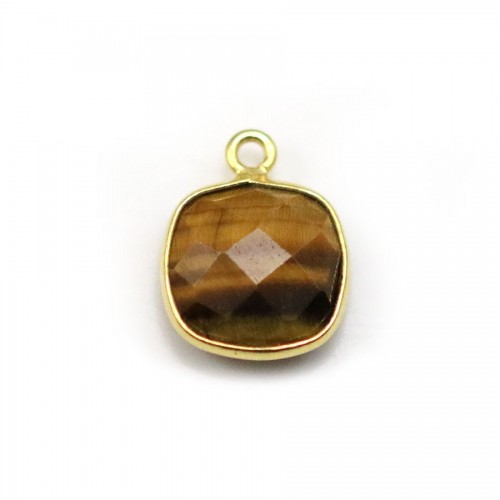 Eye of tiger in the shape of square, 1 ring, set on golden silver 11mm x 1pc