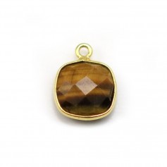 Oeil de tigre de forme carré, 1 anneau, serti sur argent 925 doré à l'or fin 11mm x 1pc